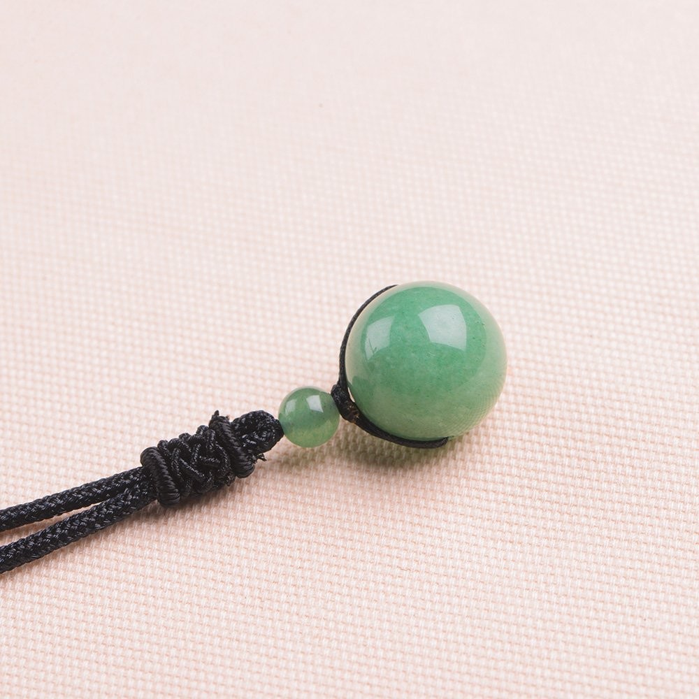Unisex Genuine Round Gemstone Beads Pendant Necklace Green Jade Aventurine