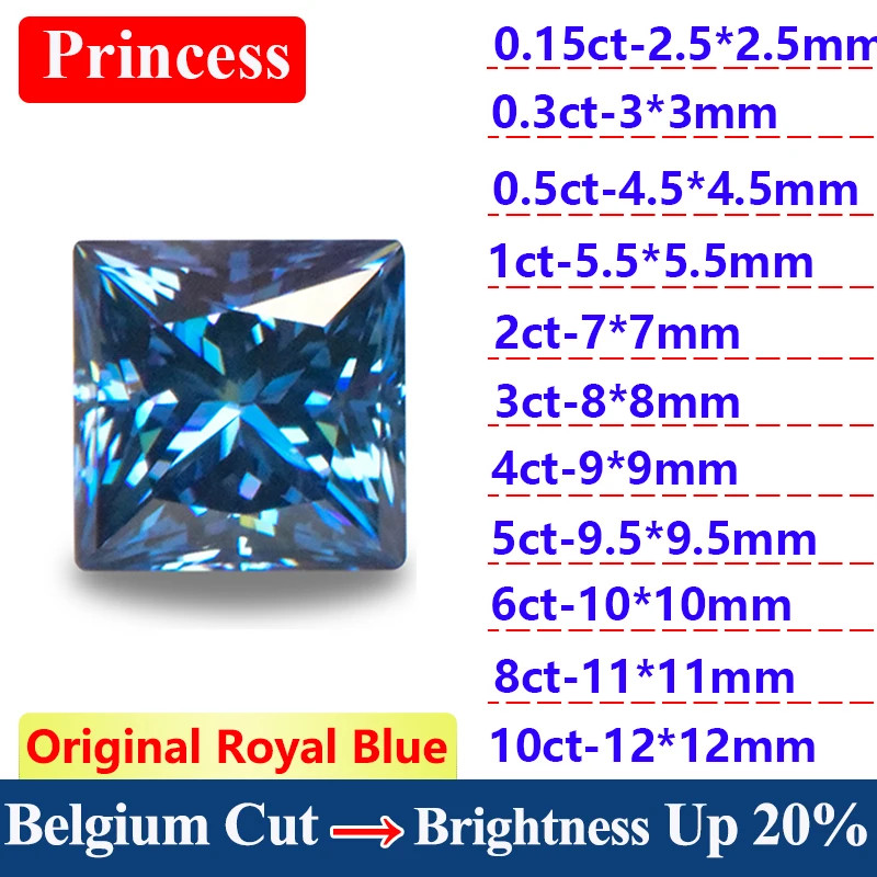 GRA VVS1 Royal Blue 0.1ct-5ct Multiple Shapes Loose Moissanite Wholesale Price