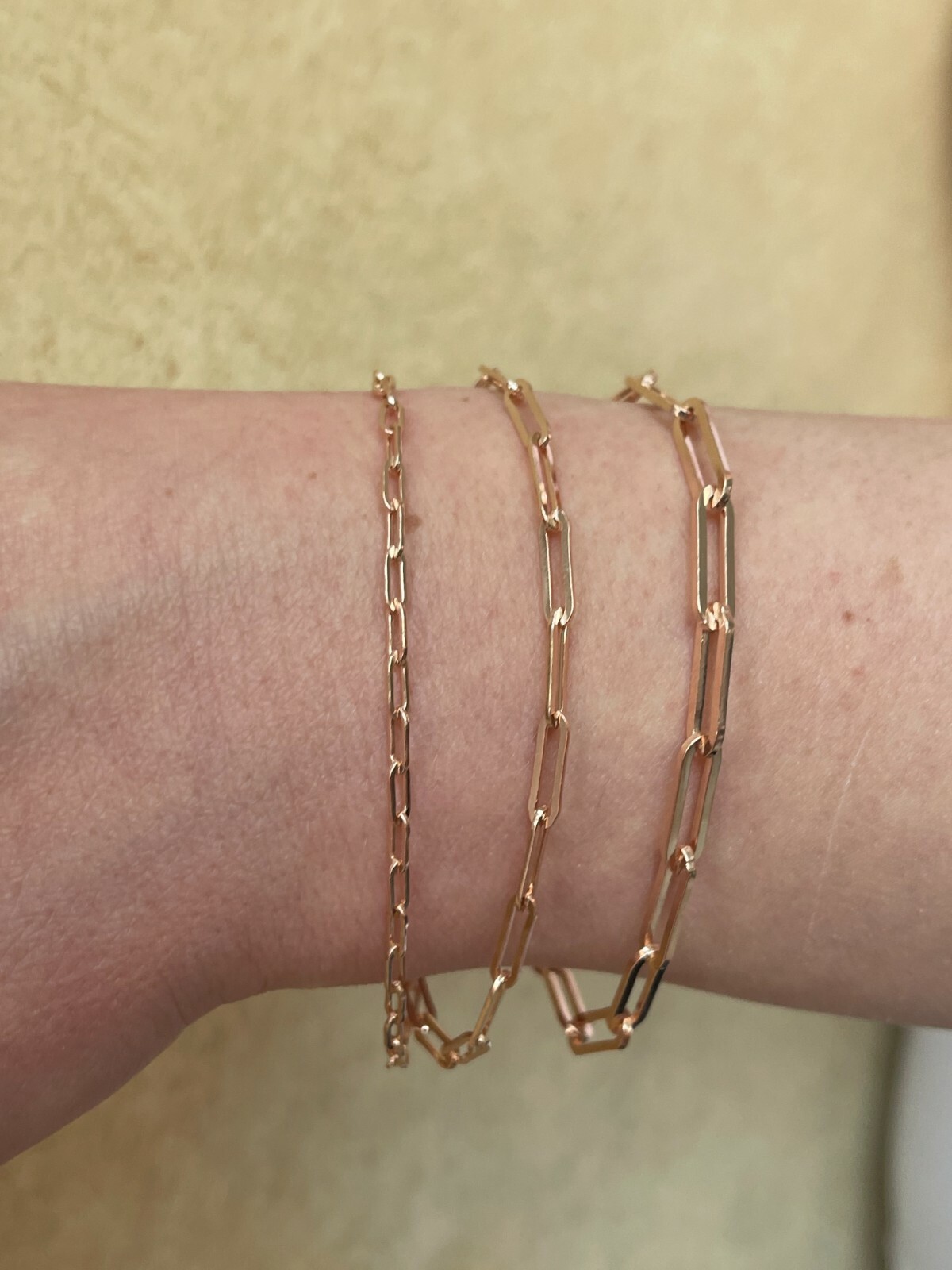 14k Rose Gold Plated 925 Sterling Silver Paperclip Bracelet 2.5mm-4mm 6-8.5″