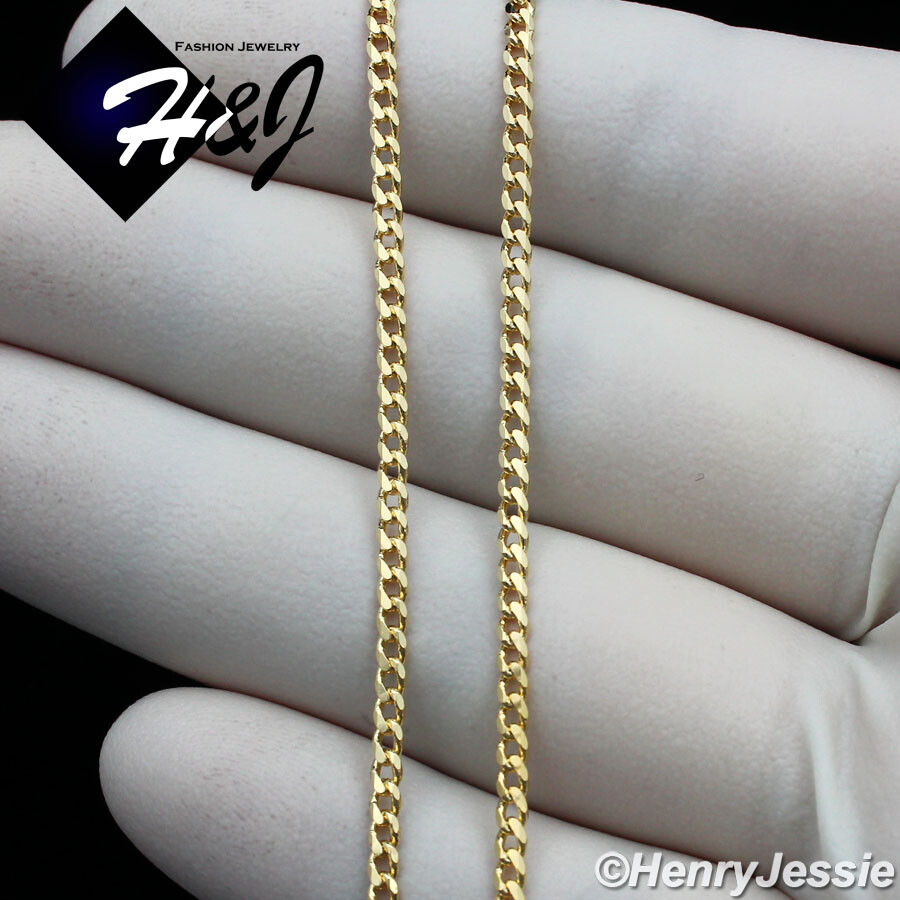 16″-24″MEN WOMEN 18K Gold Filled 2mm Gold Cuban Curb Link Chain Necklace*GFN3