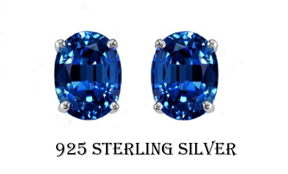Stud Silver Earrings Oval Cz Sterling 925 Cubic Zirconia Sapphire Clear 6MM