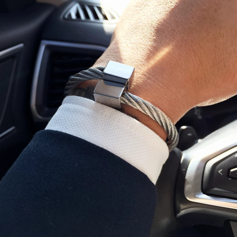Fashion 316L Stainless Steel Bangle Waven Men Bracelets Adjustable Cuff Jewelry
