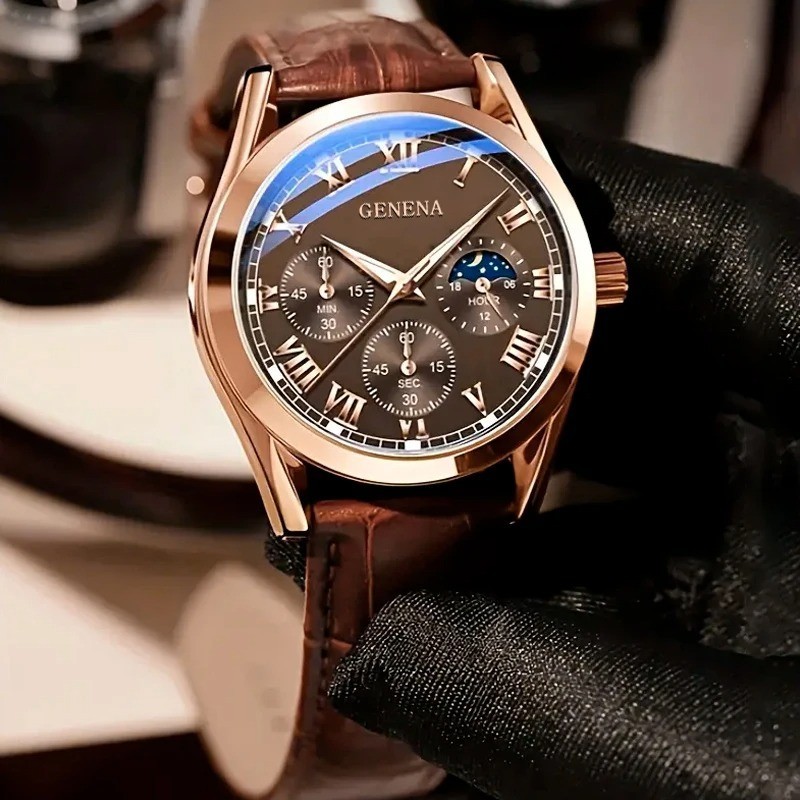 Luxury Men’s Business Quartz Watch Brown Leather Casual Wristwatch Best & Good
