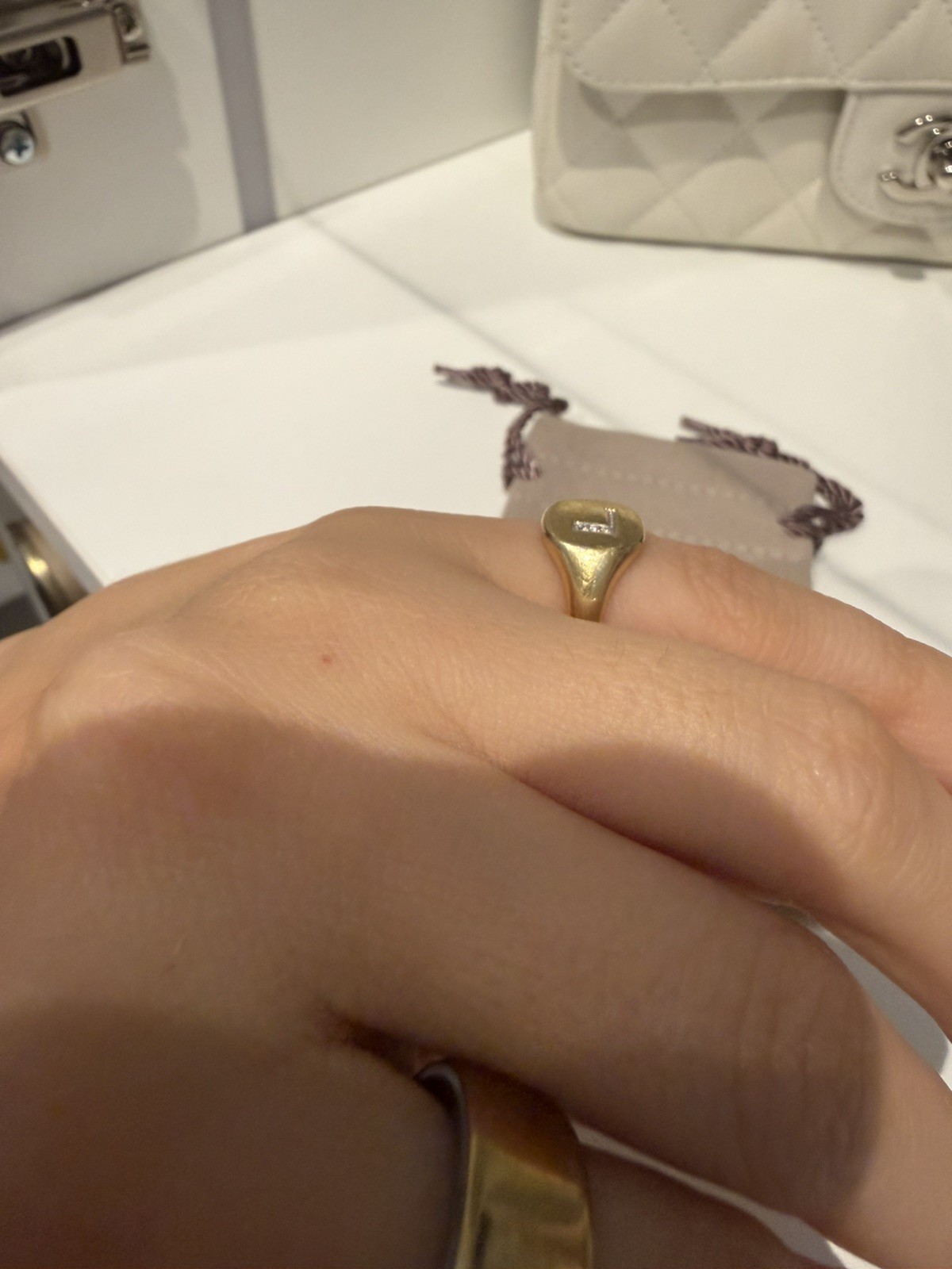 $2400 DAVID YURMAN 18K 750 YELLOW GOLD DIAMOND ‘L” INITIAL PINKY RING Sz.3