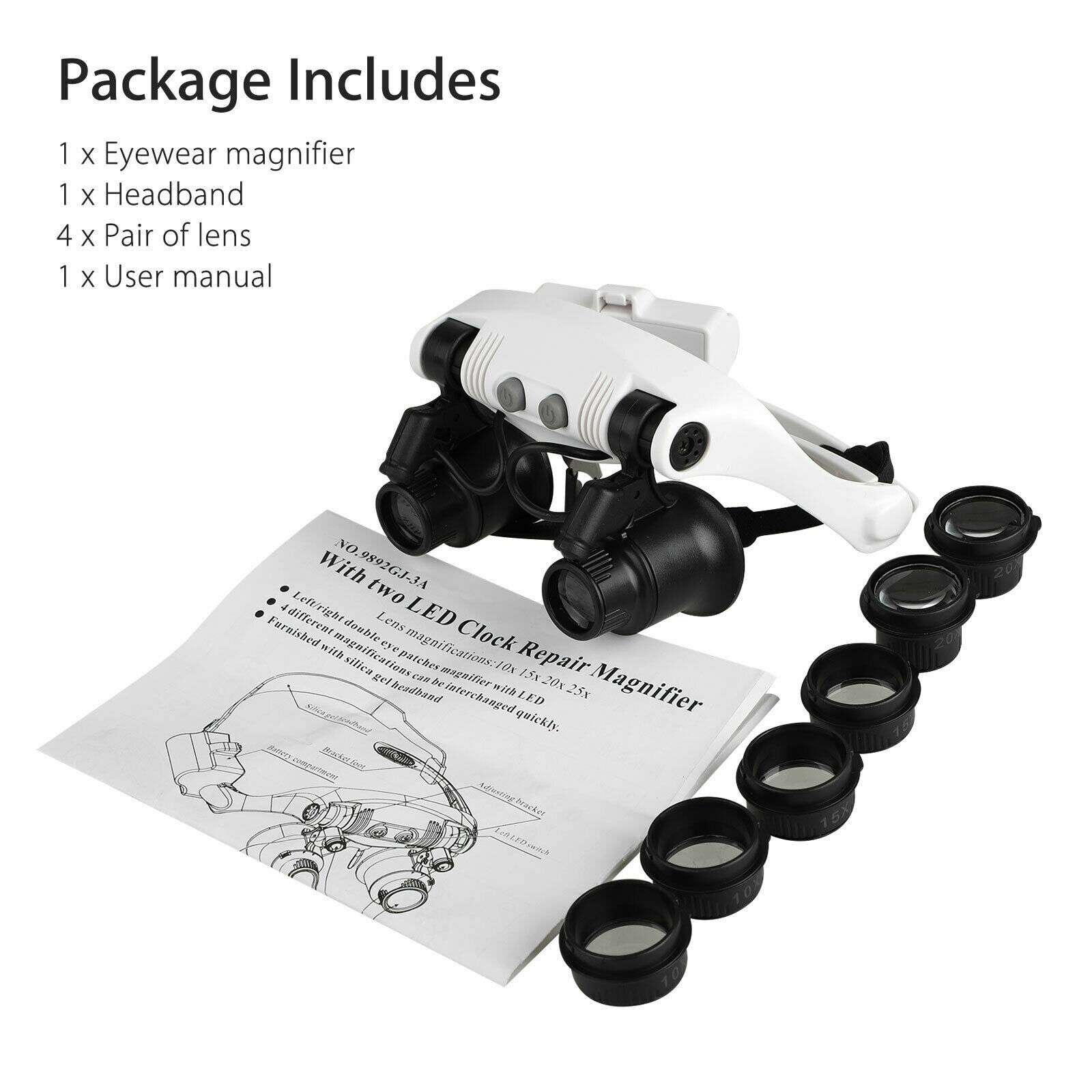 Magnifying Glass Lens LED Light Lamp Visor Head Loupe Jeweler Magnifier Headband