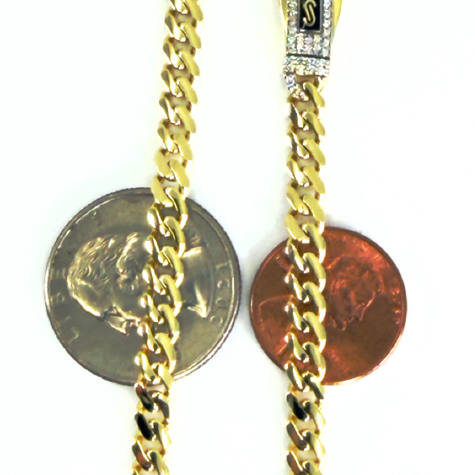 Cuban Link Monaco Chain 10K Real Gold 22inch 5mm Classic Pave Lock Necklace
