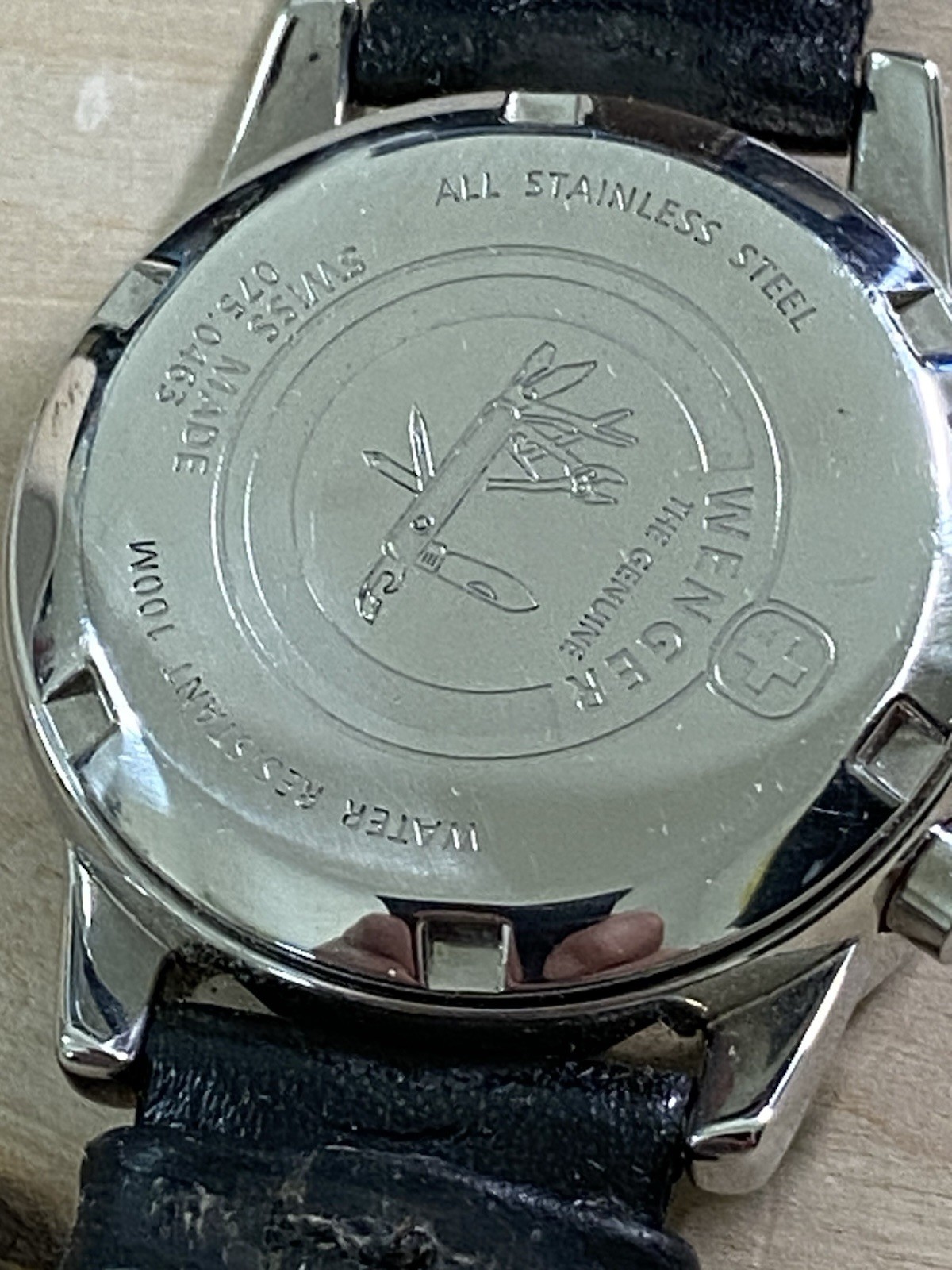Ladies Wenger Swiss Army Quartz Chronograph Date Silver Dial Black Leather Watch