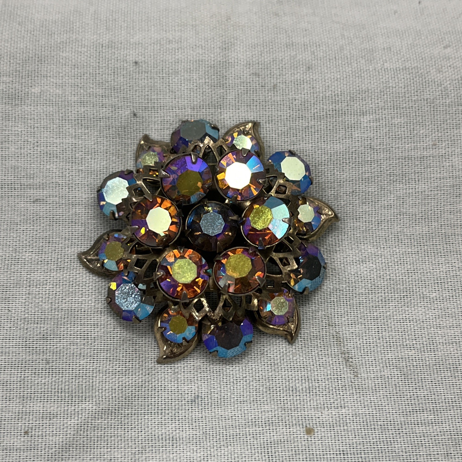 Vintage Rhinestone Brooch AB Stones None Missing -pin&Brooches