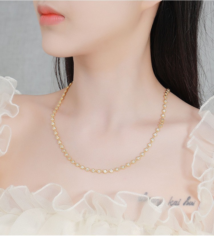 3-4mm Moissanite Tennis Chain Necklace 925 Sterling Silver Elegant Lady Jewelry