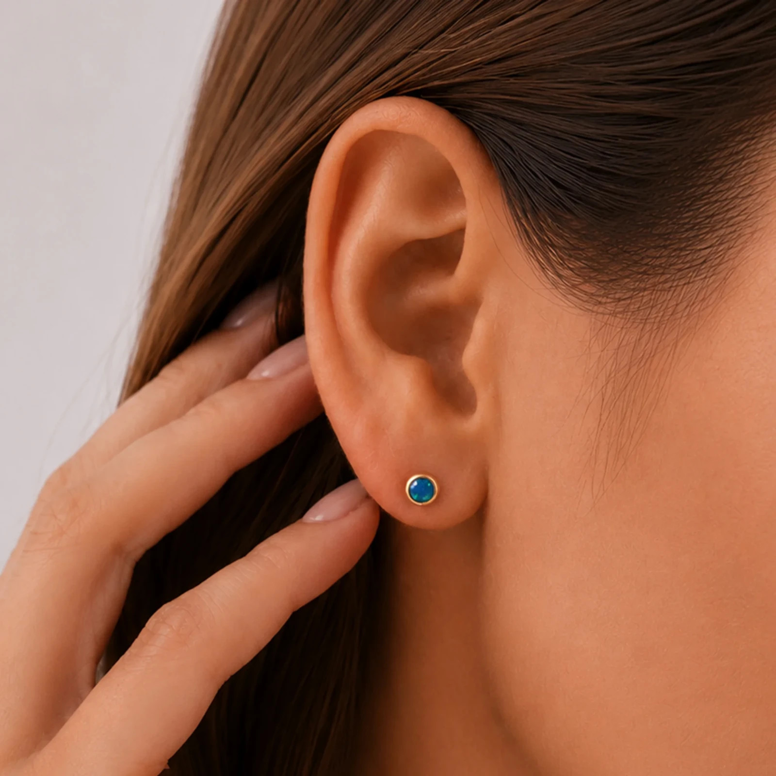 Australian Opal Earrings 14K Yellow Gold Dainty Stud Earrings