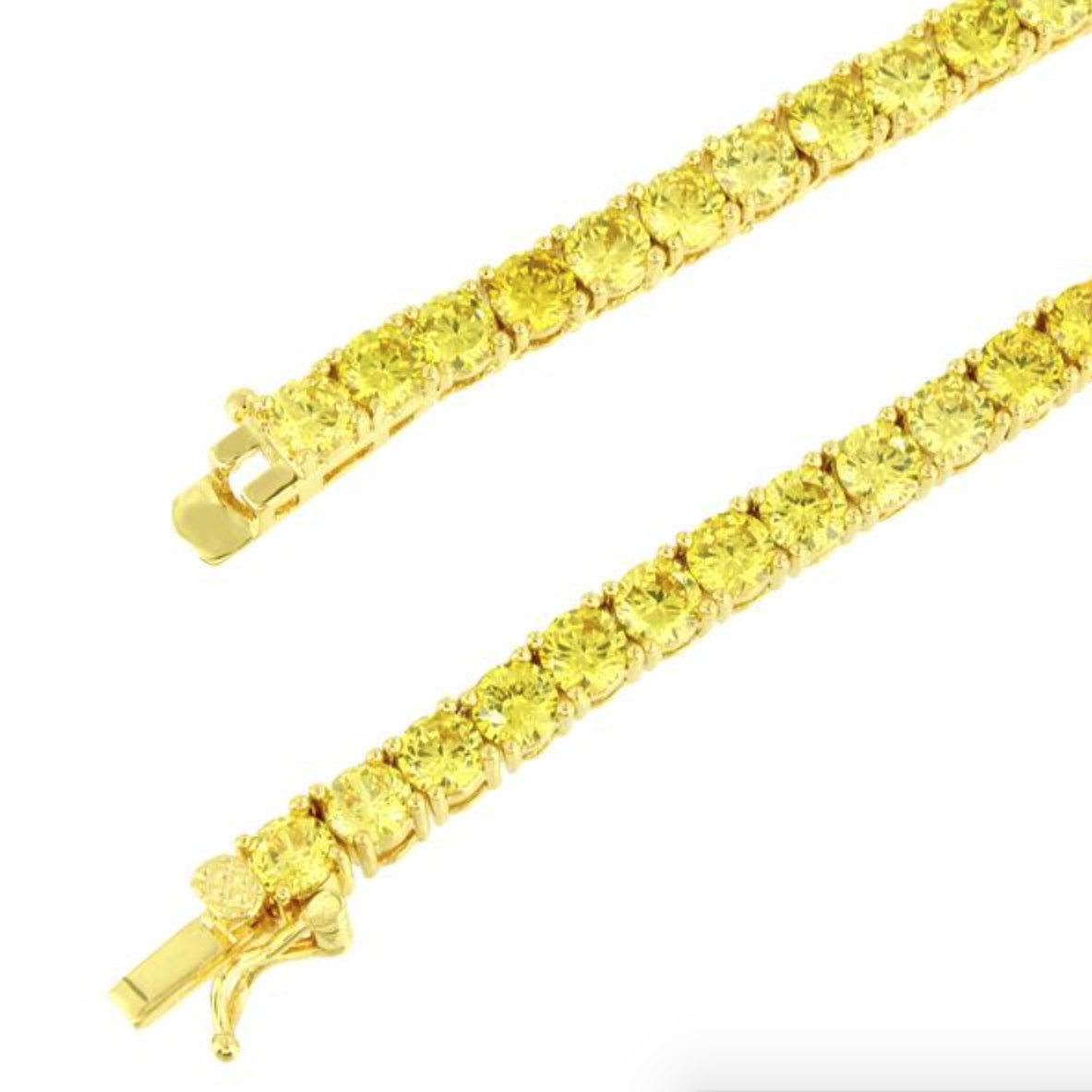4MM Tennis Chain Necklace Gold Finish Yellow Canary Cubic Zirconia 16-24”