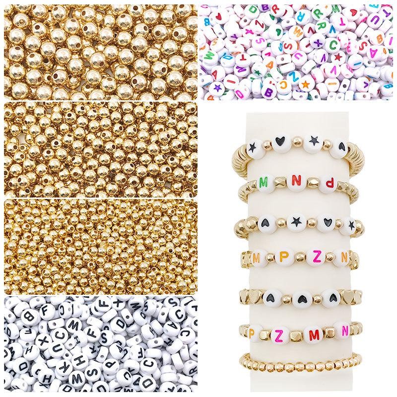 600PCS Gold Plated Beads(4,6,8mm) and Resin Alphabet Beads(6mm) Collection C06