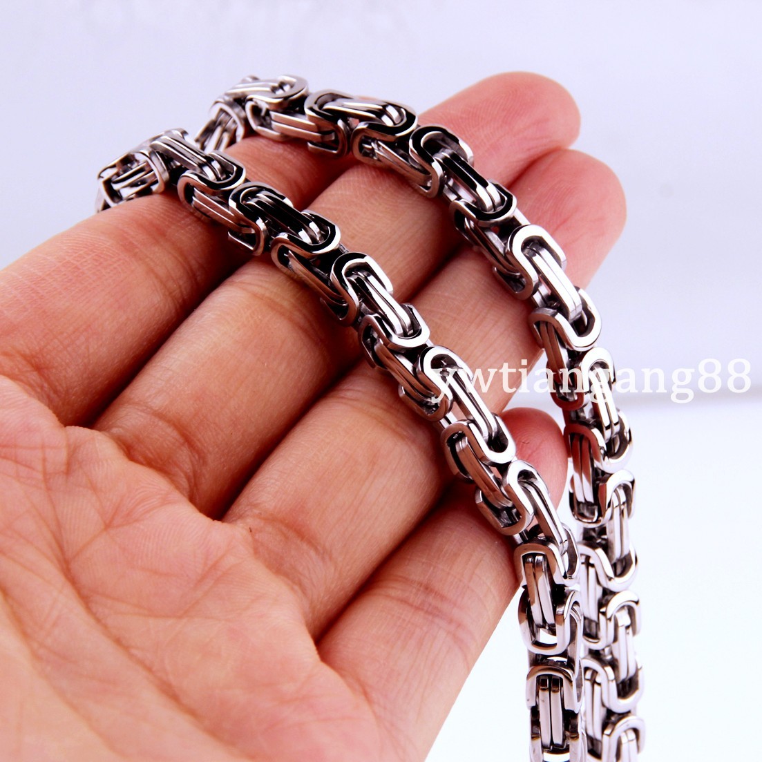 16~40″ 4/5/8mm Charming Stainless Steel Byzantine Box Chain Mens Women Necklace