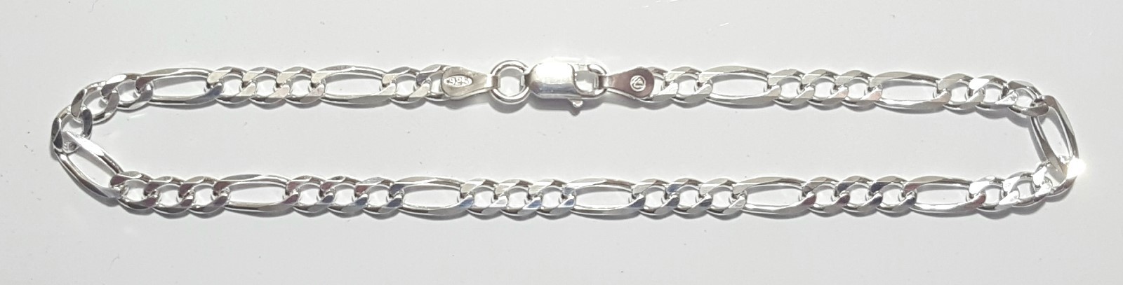 Figaro Link Bracelet 7 inch Long 925 Sterling Silver 4mm wide Italy new