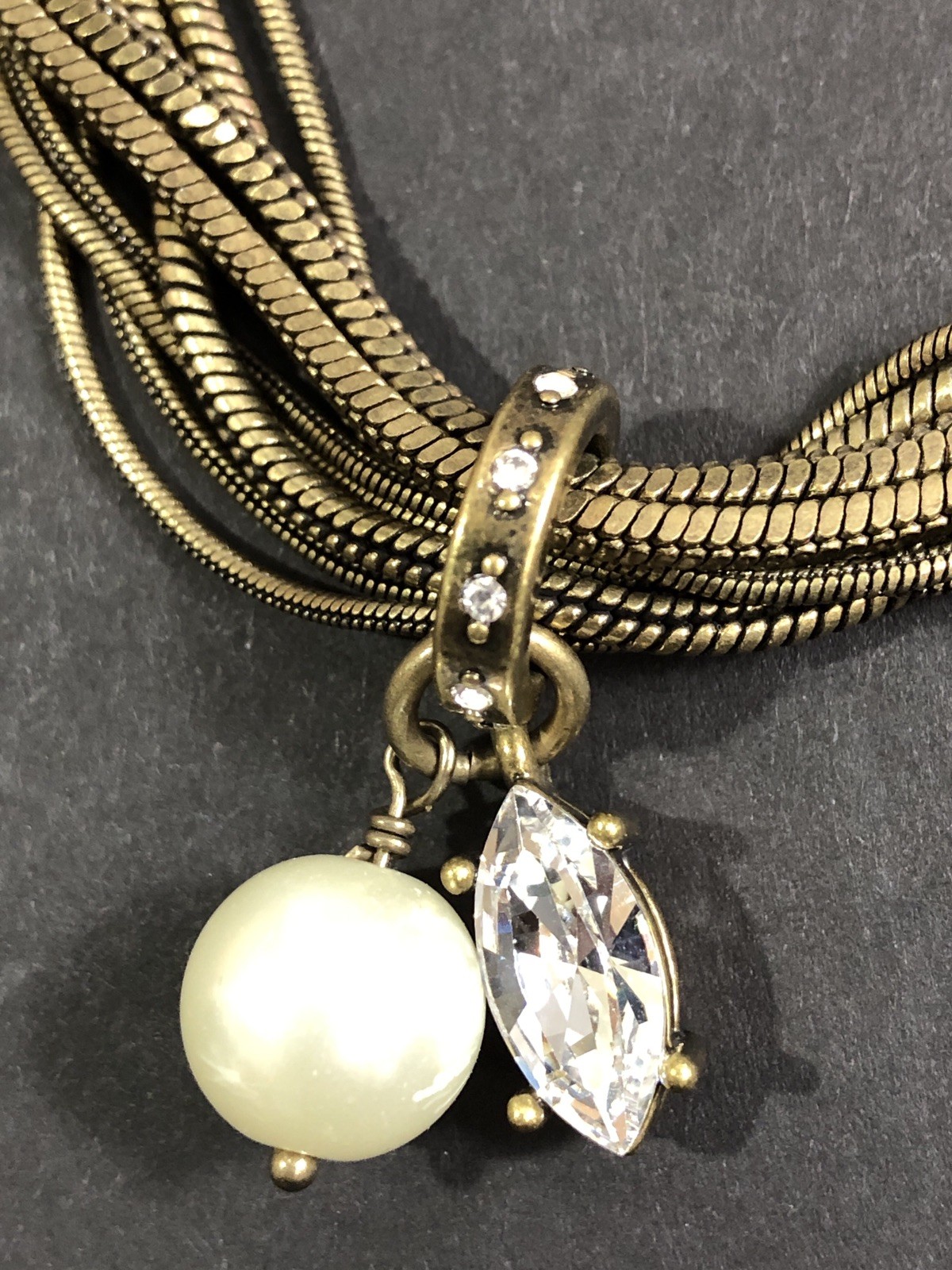 Silpada KR Necklace Dreamy Details Brass Swarovski Crystal Faux Pearl 17 inches