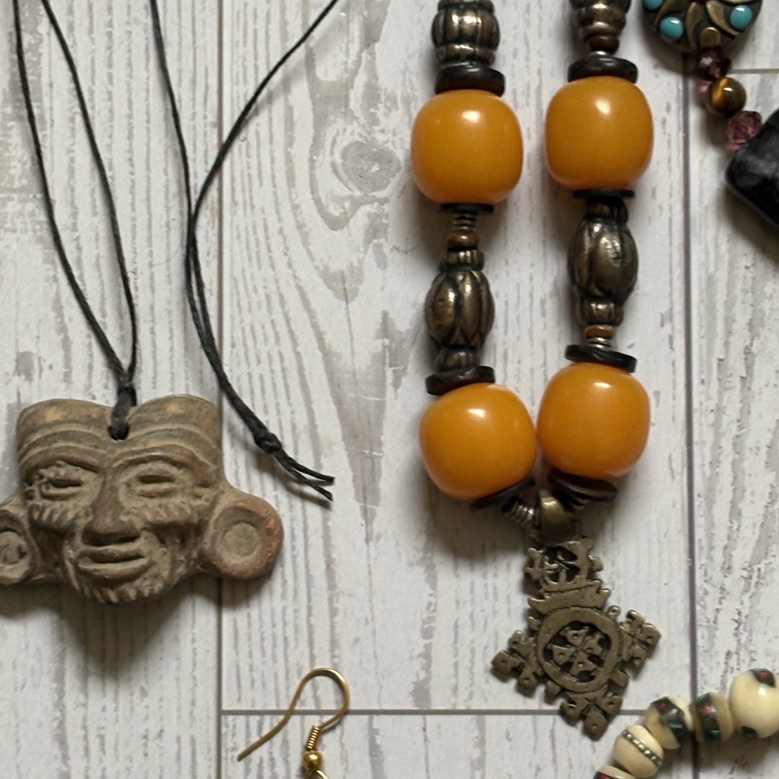 Vintage Tribal Nepal Tibetan Jewelry Lot Carved Trade Beads Nuts Stones Resin
