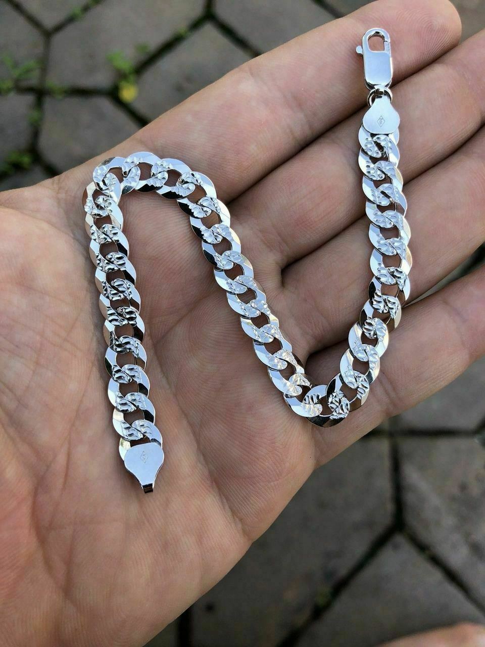Men’s Miami Cuban Bracelet Diamond Cut Solid 925 Sterling Silver 8mm Italy Made