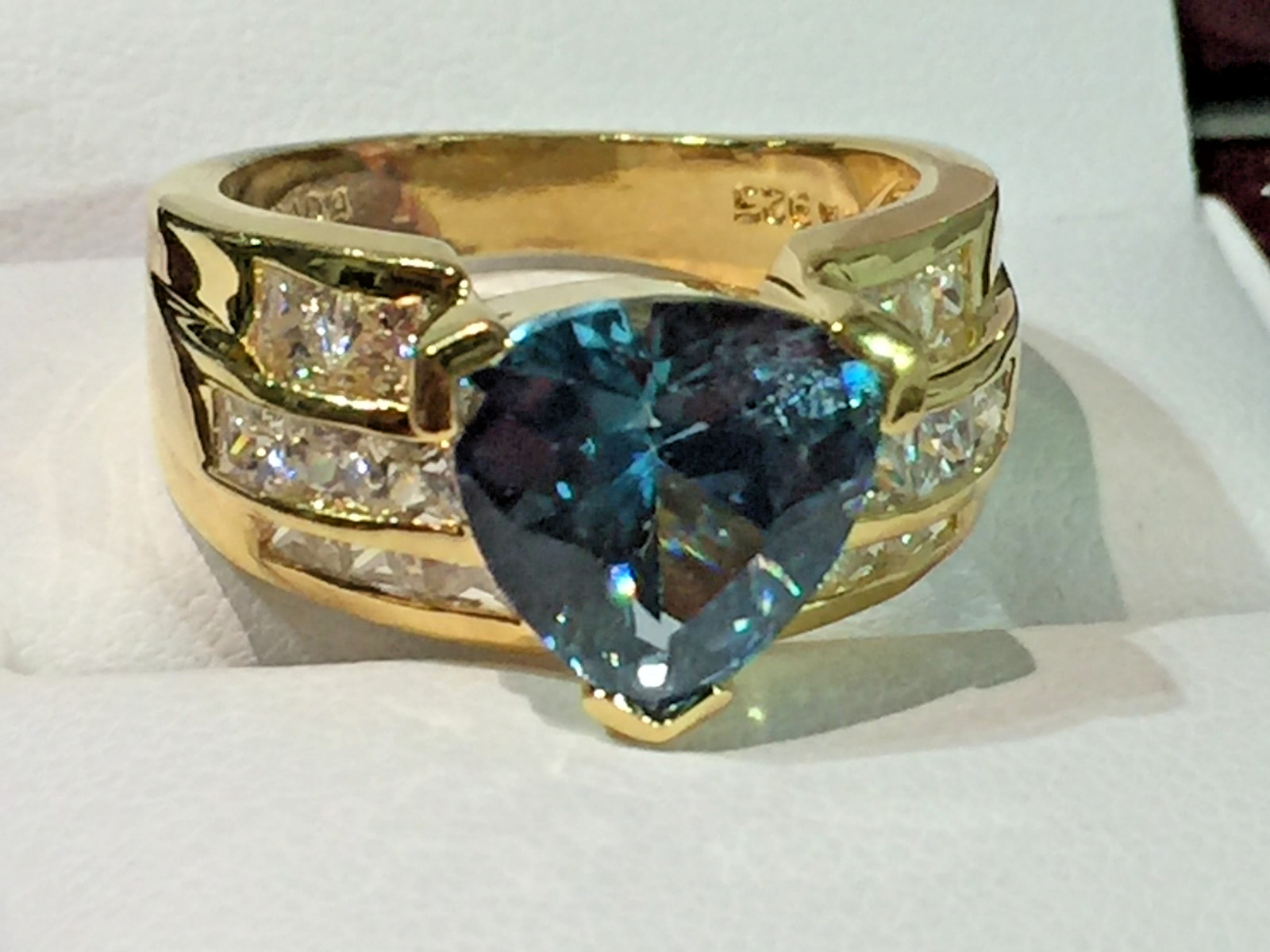 Vtg 925 Sterling Silver Gold Plated Aquamarine/Topaz Ring W/ CZ Canada Size 9!