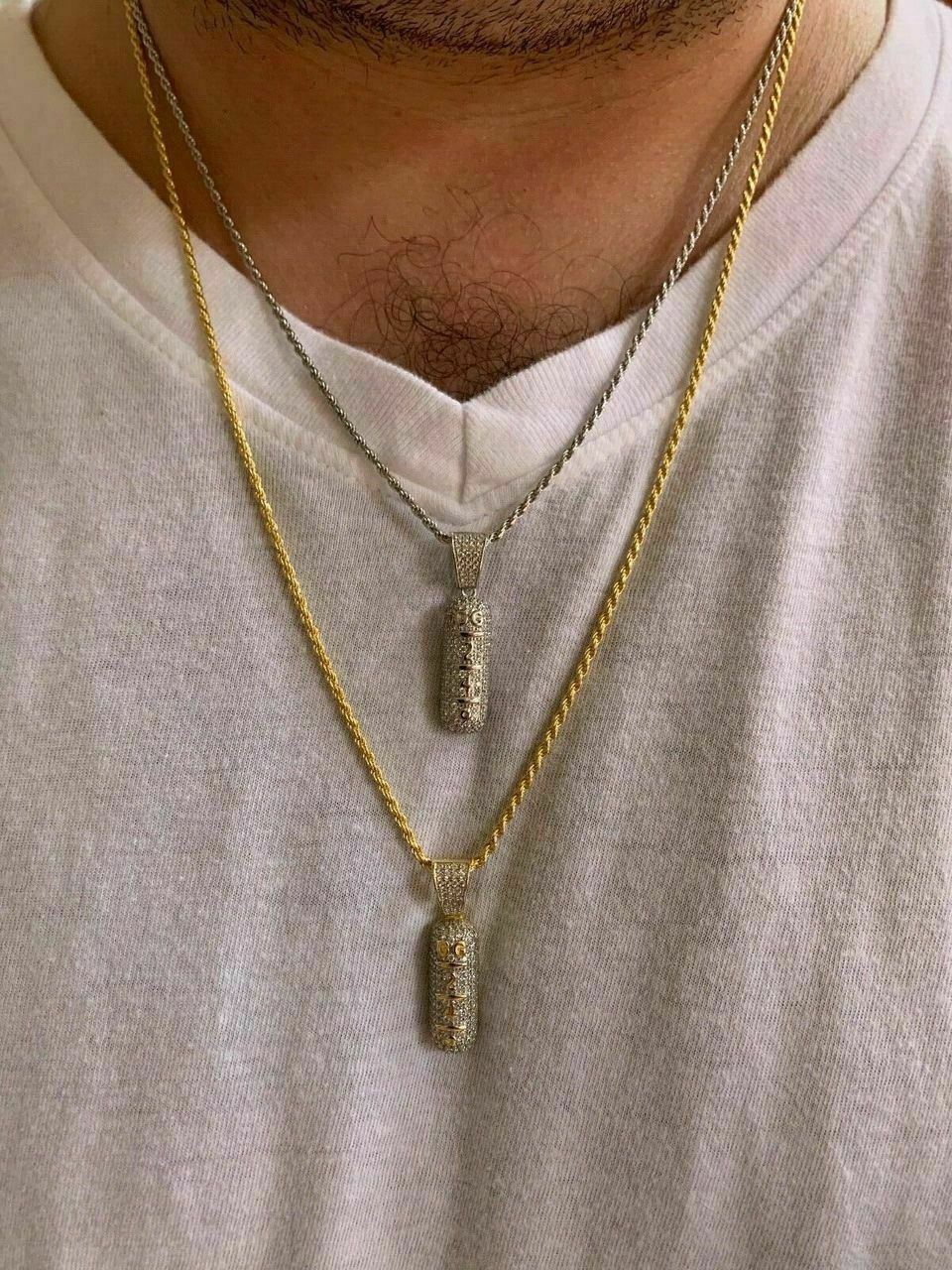 Solid 925 Silver 14k Gold Plated XANAX Pill Bar Pendant Necklace CZ Xan GG 249