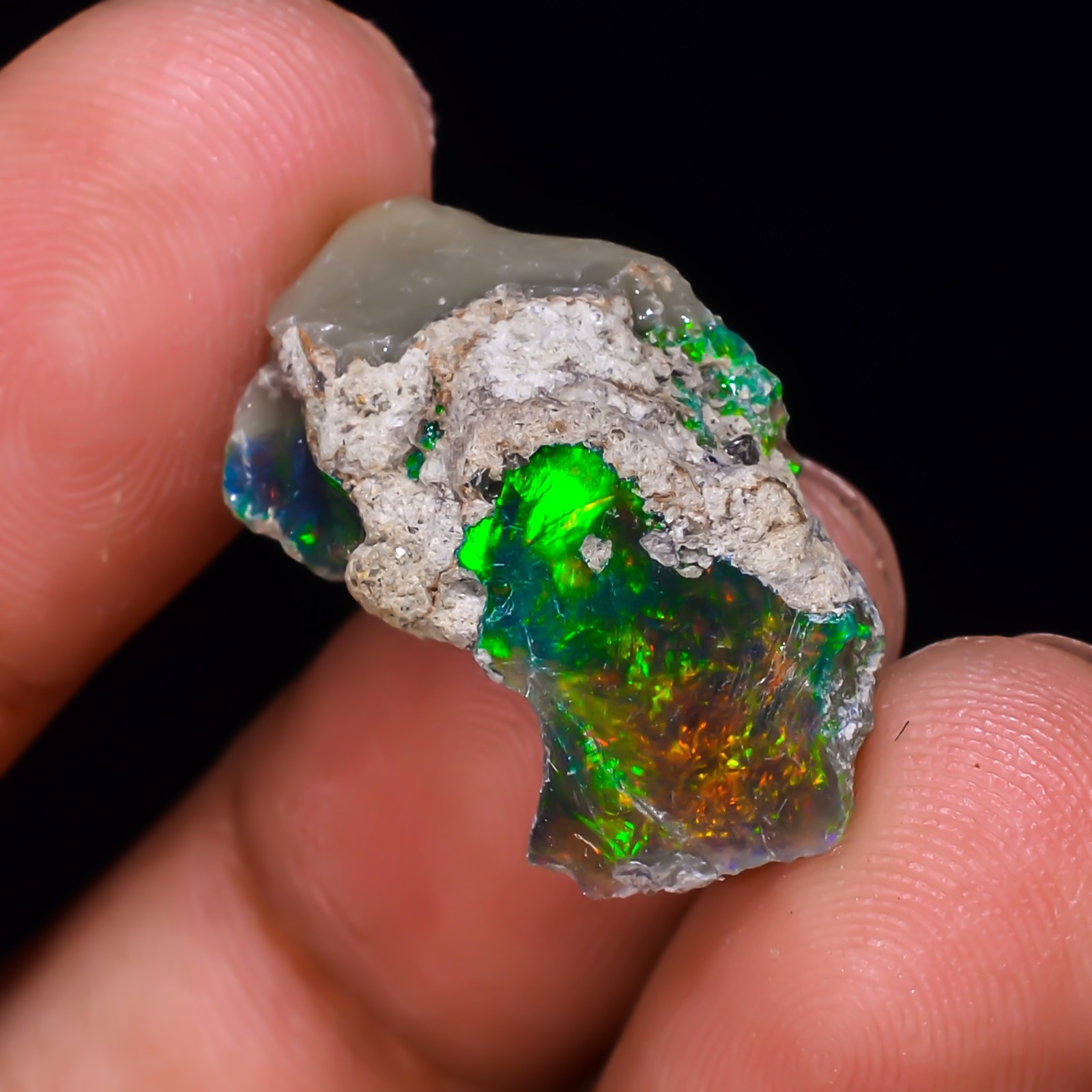 7 ct Natural Black Opal Rough Ethiopian, Fire Opal Gemstone, 22×13 MM Welo Opal
