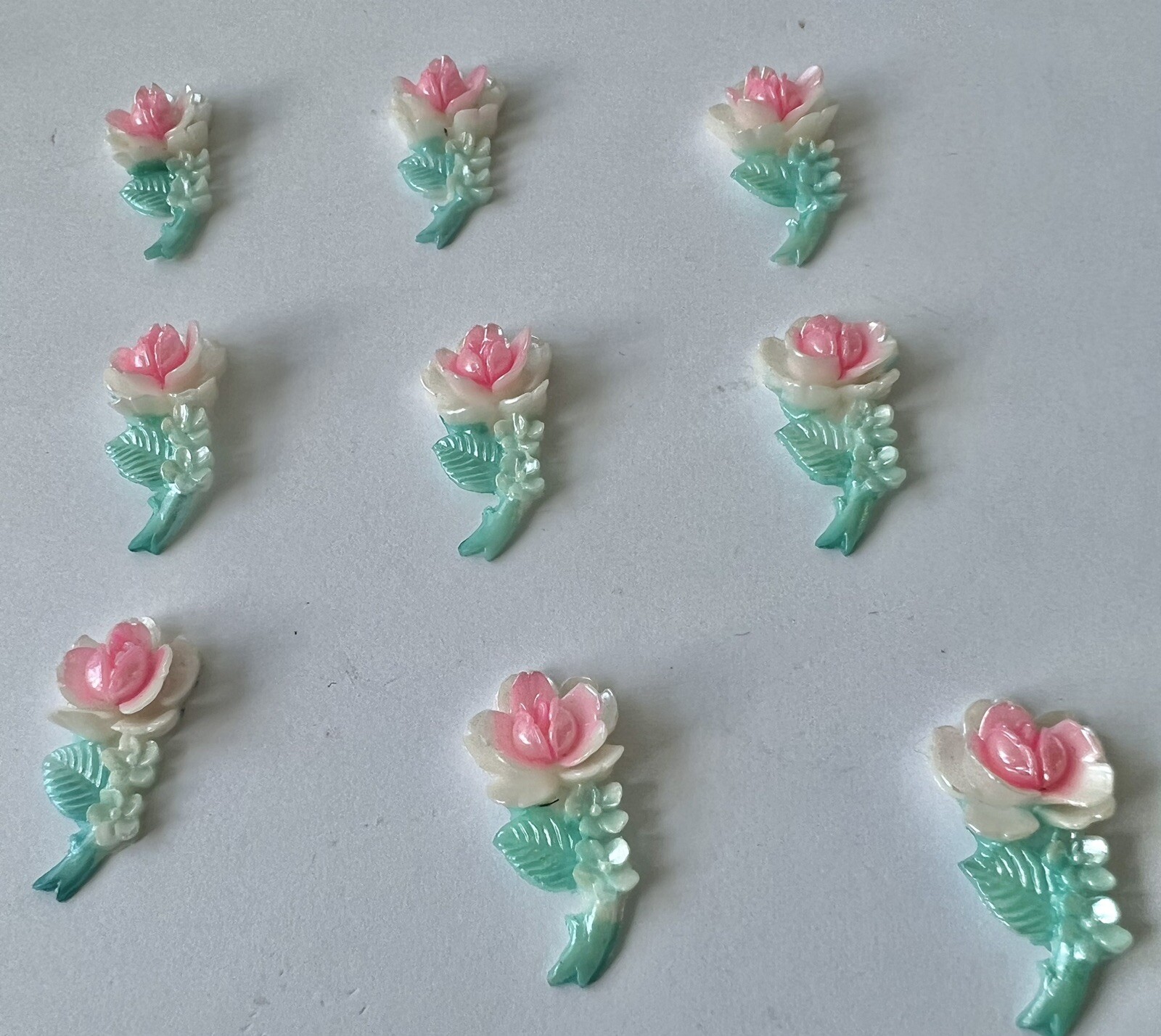 30 Mm Vintage Japanese Flower With Stem Multi Color FlatBack 24 Pcs