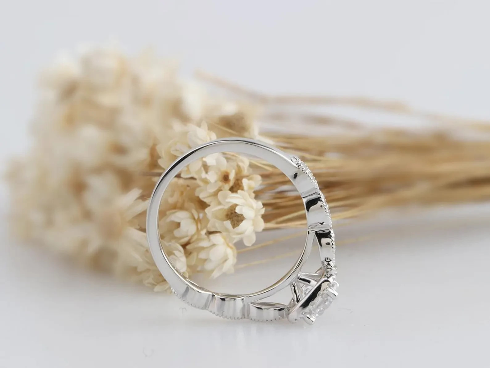 Round Moissanite Engagement Ring In Sterling Silver, Halo Anniversary Ring