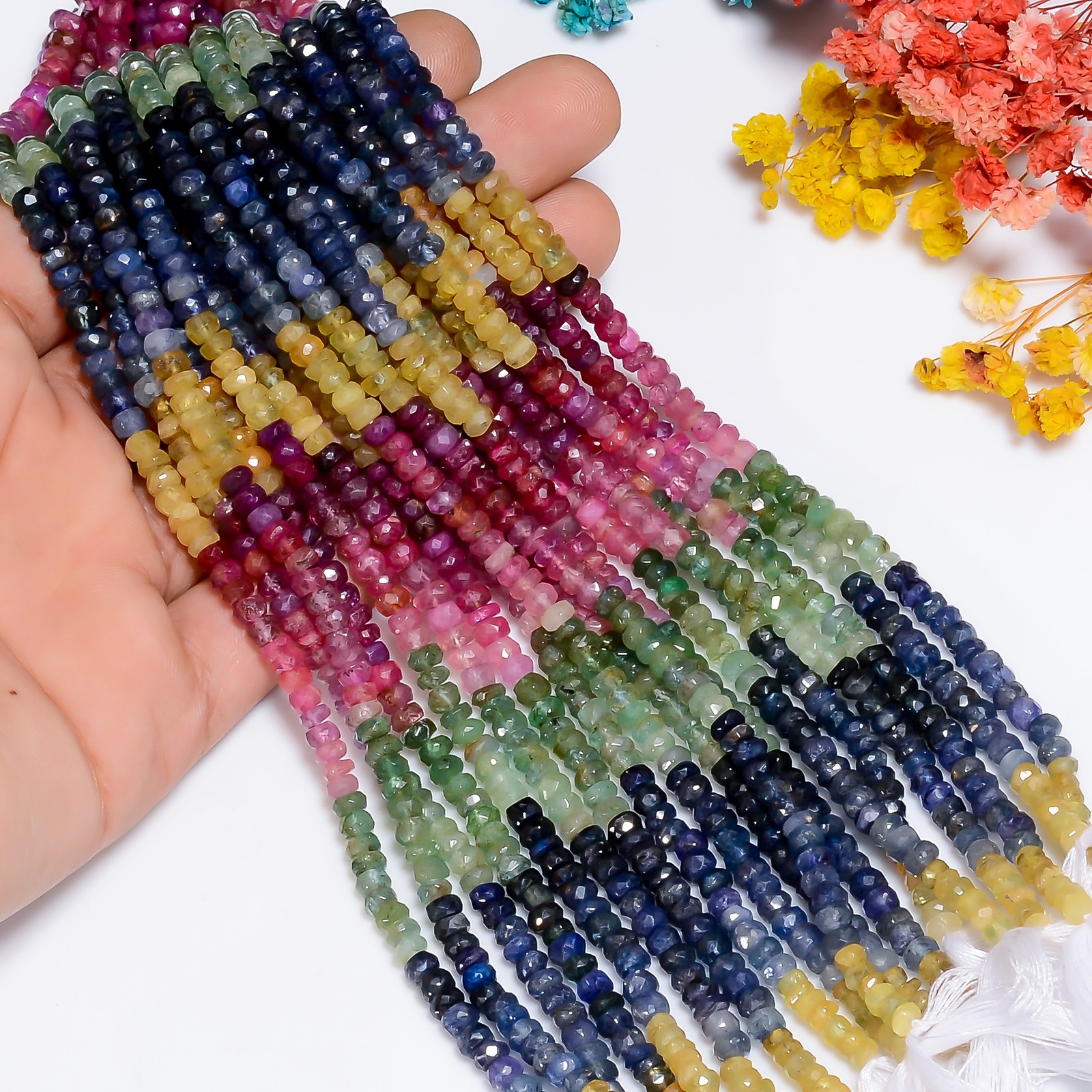 Natural Multi Sapphire Gemstone Rondelle Faceted Beads 4X4X3 mm Strand 8″ AB-957