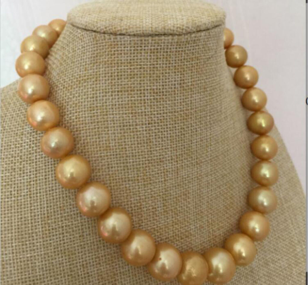 Rare Huge 13-15mm Real South Sea Round Gold Pearl Necklace 14-36 inch 14KGP