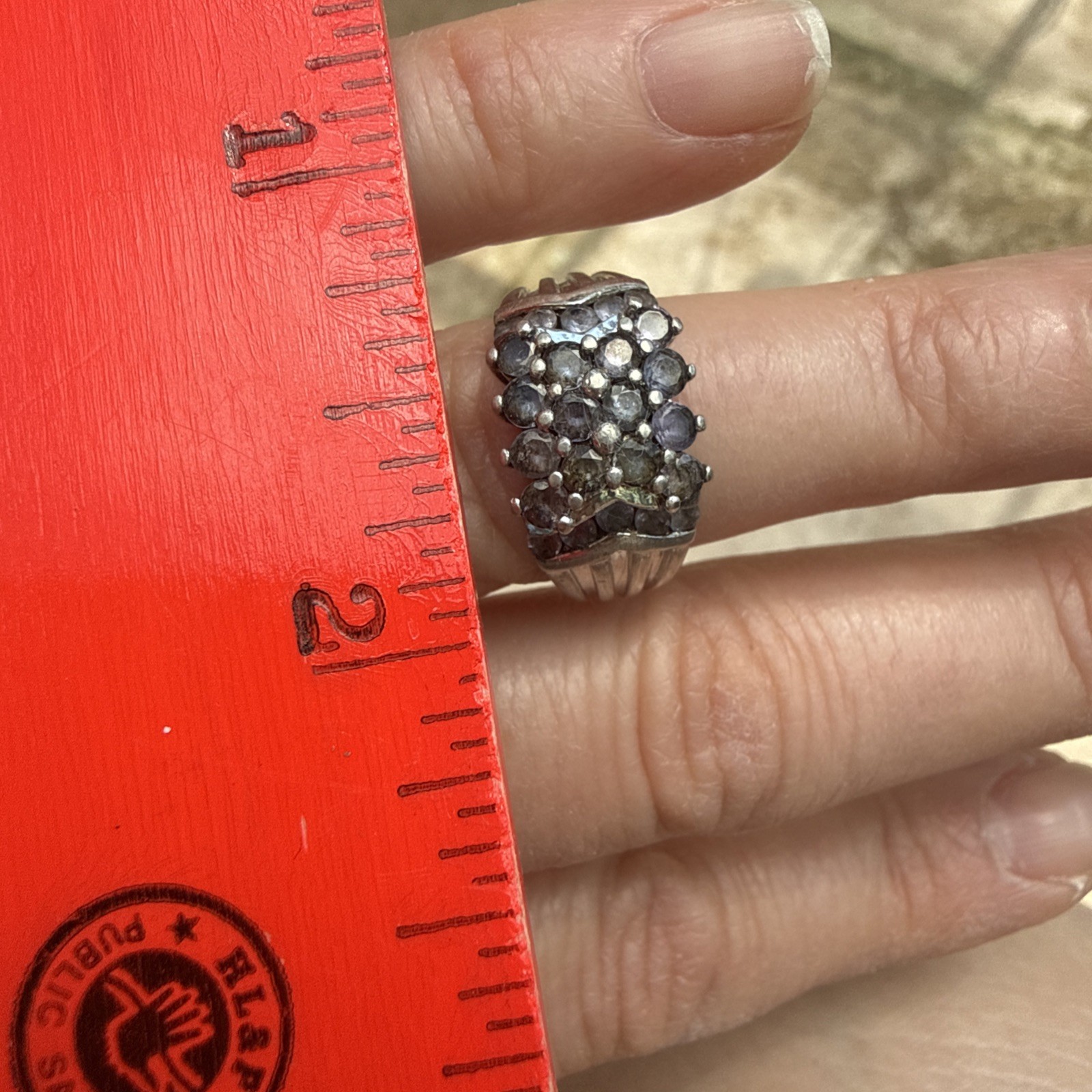 Gorgeous Vintage JS 925 Sterling Silver Cluster Ring Dome Statement Size 6 6.80g