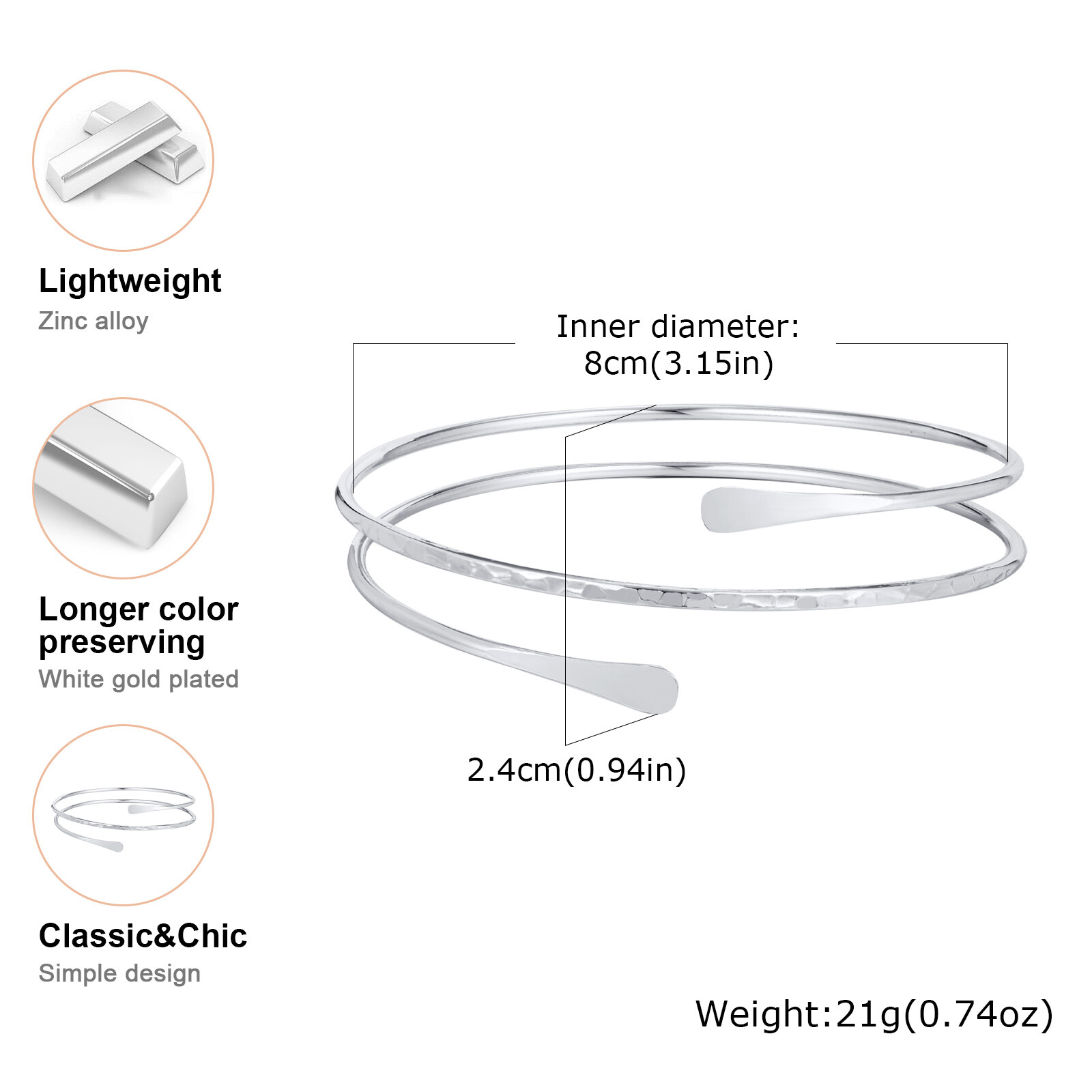 VNOX Upper Arm Bracelet Cuff Bangle Minimalist Coil for Women Irregular Armband