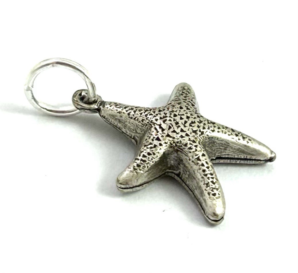 Starfish Charm Sea Star Nautical Pendant Silver Plated Brass Antiqued