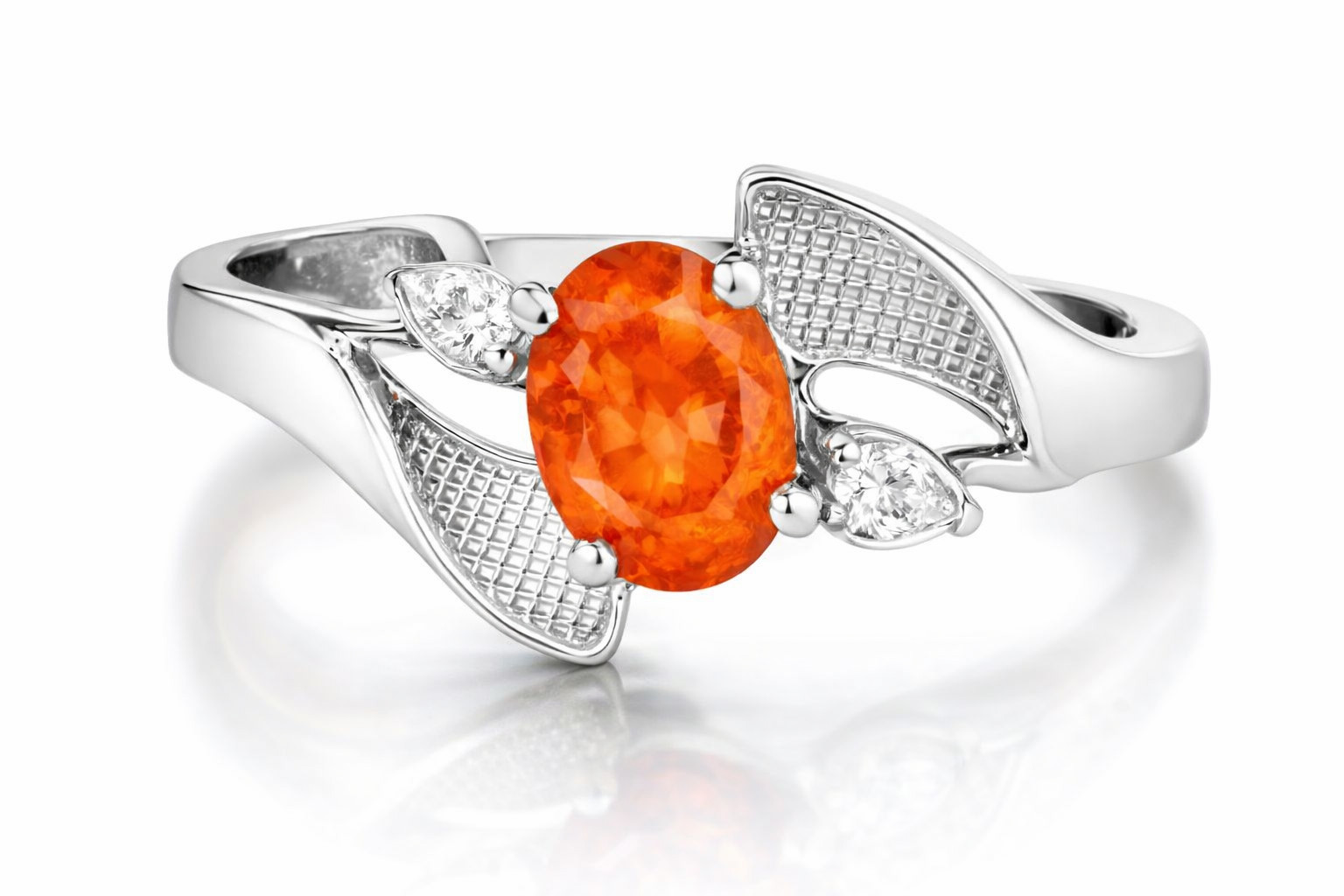 GENUINE 0.72 Cts PADPARADSCHA SAPPHIRE & DIAMOND RING 10K WHITE GOLD – NWT