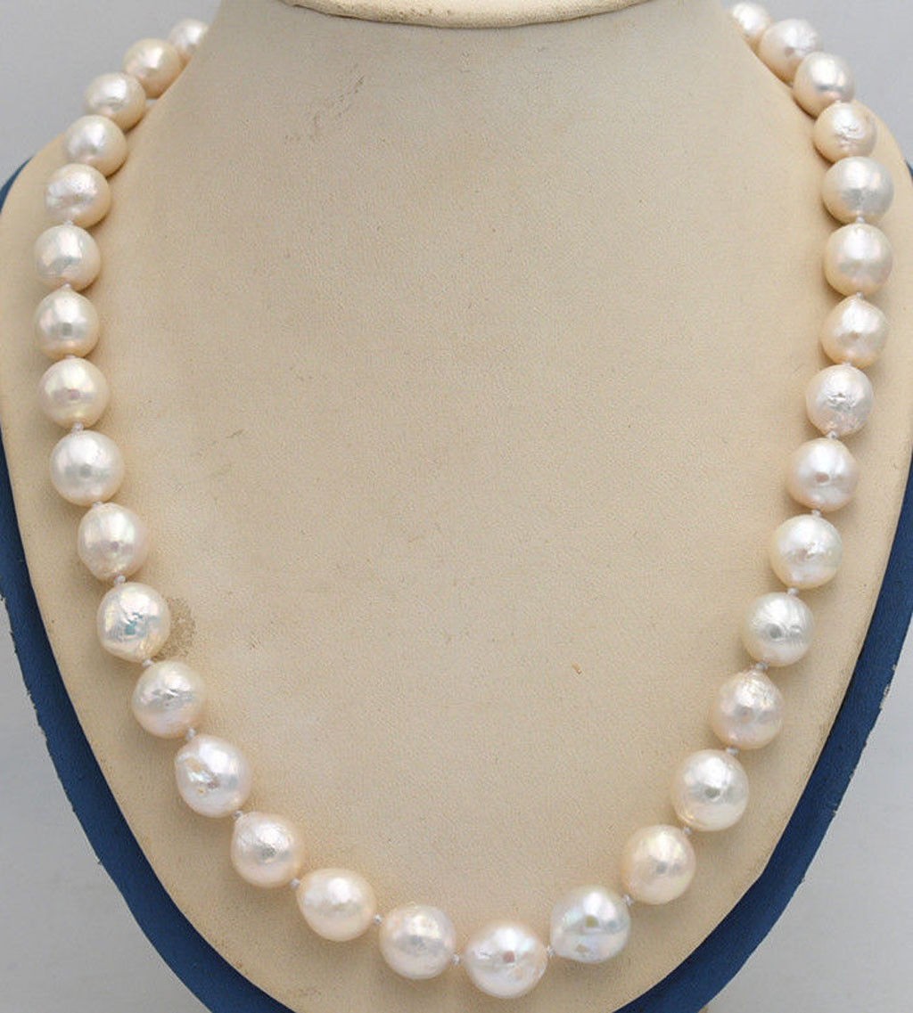 Huge 11-12mm Real Natural White South Sea Baroque Edison Pearl Necklace 14-36”