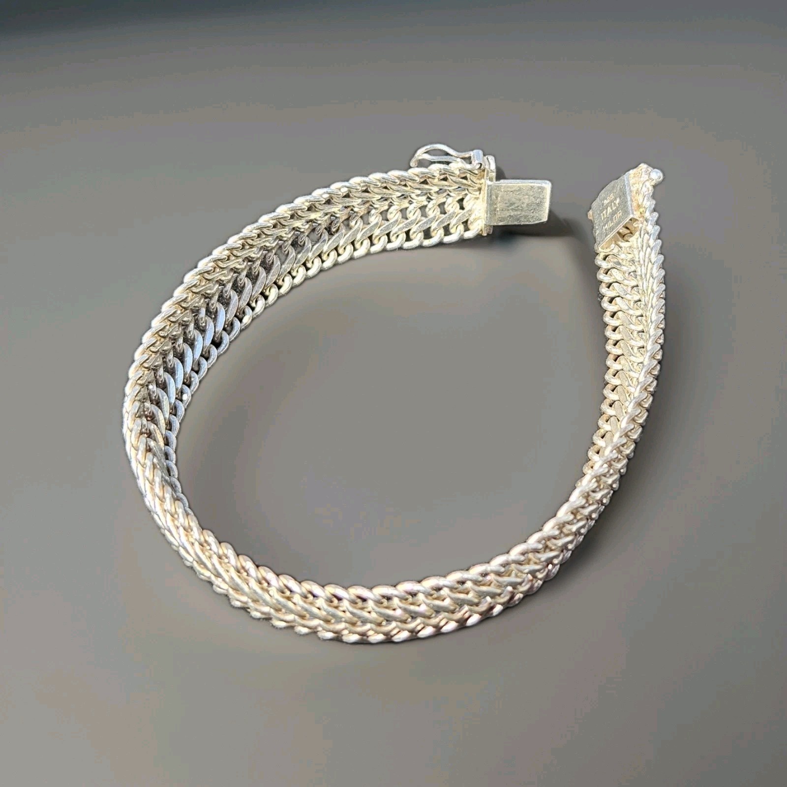 Milor Italy Double Interwoven Curb Link Chain Sterling Bracelet Sz 8.0