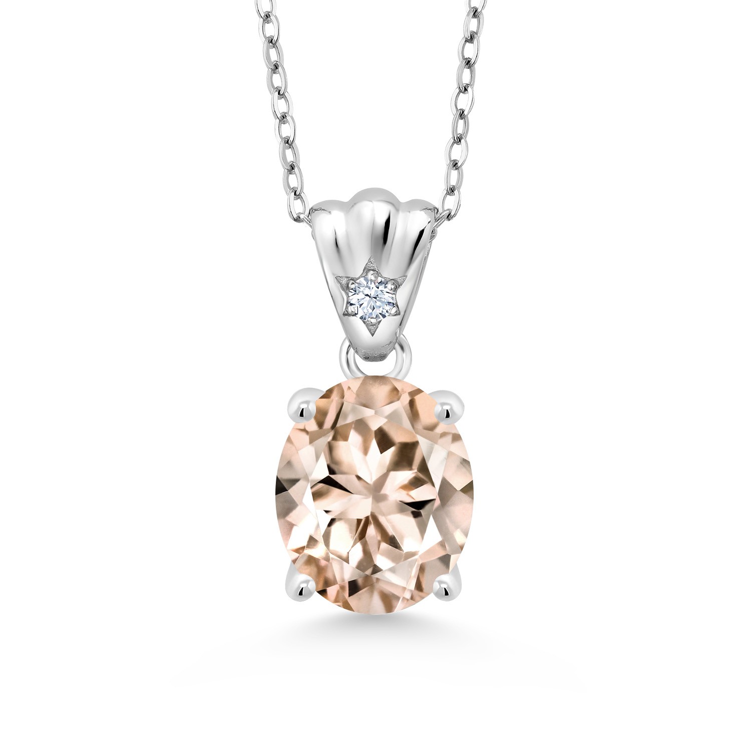 3.23 Ct Oval Peach Morganite 925 Sterling Silver Pendant