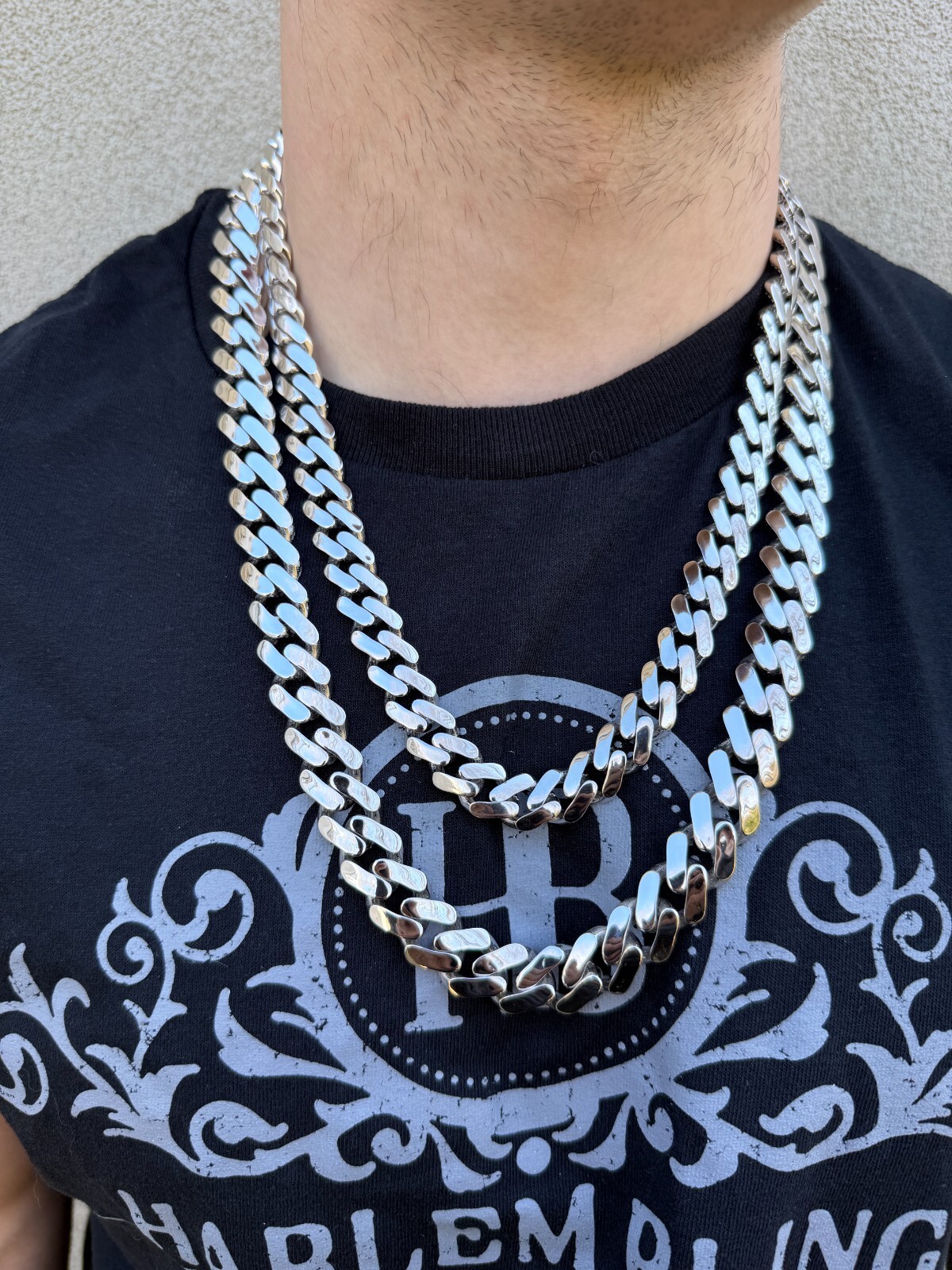 Monaco Cuban Link Chain Necklace Hollow Real 925 Sterling Silver 9-15mm Rhodium