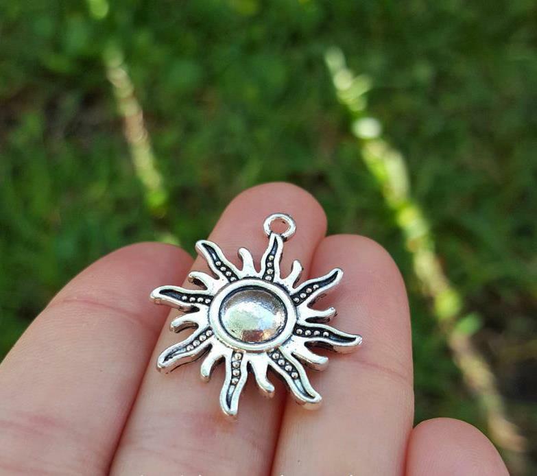925 STERLING silver 20″ chain necklace SUN Shine starburst charm female women