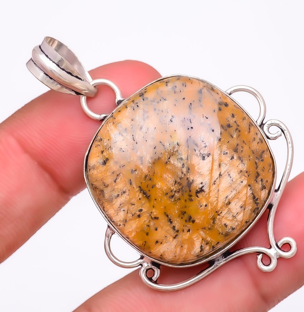 Natural Picture Jasper 925 Silver Plated Jewelry Pendant Jewelry 2.2″ T2735