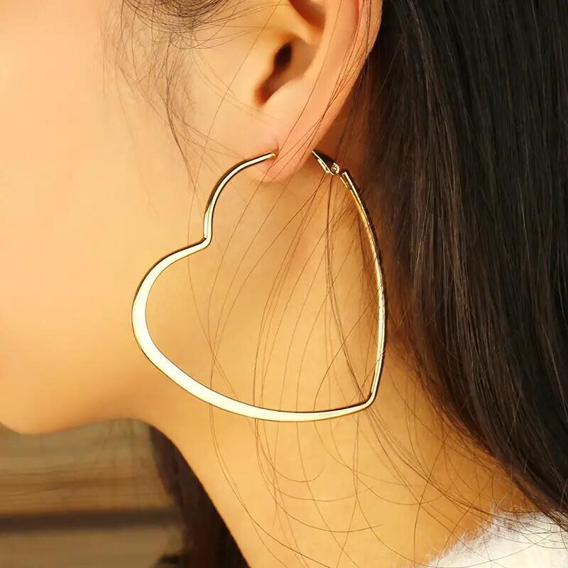 Big Heart Shaped Hoop Earrings Golden Party Valentine’s Day Love Women Gift New