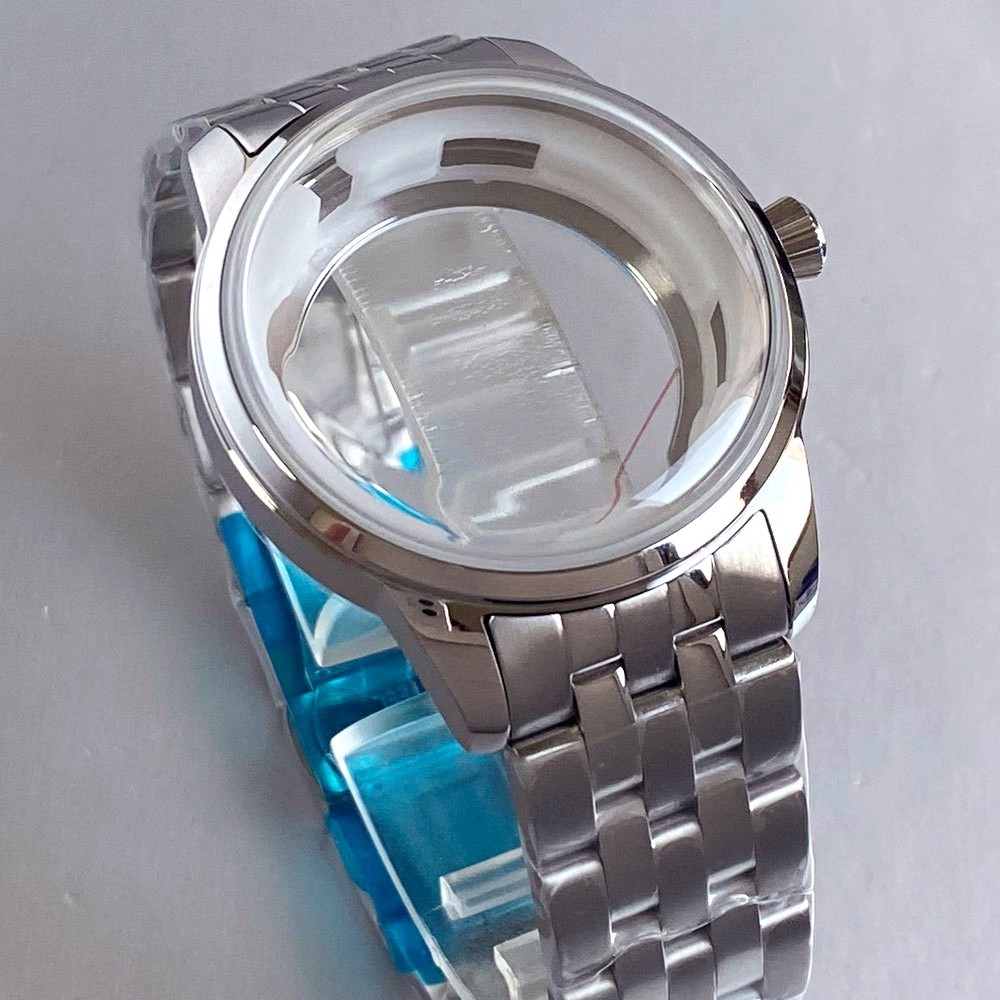 40mm Polish Silver Watch Case Bracelet Fit NH35 NH36 NH38 Black White 35mm Dial