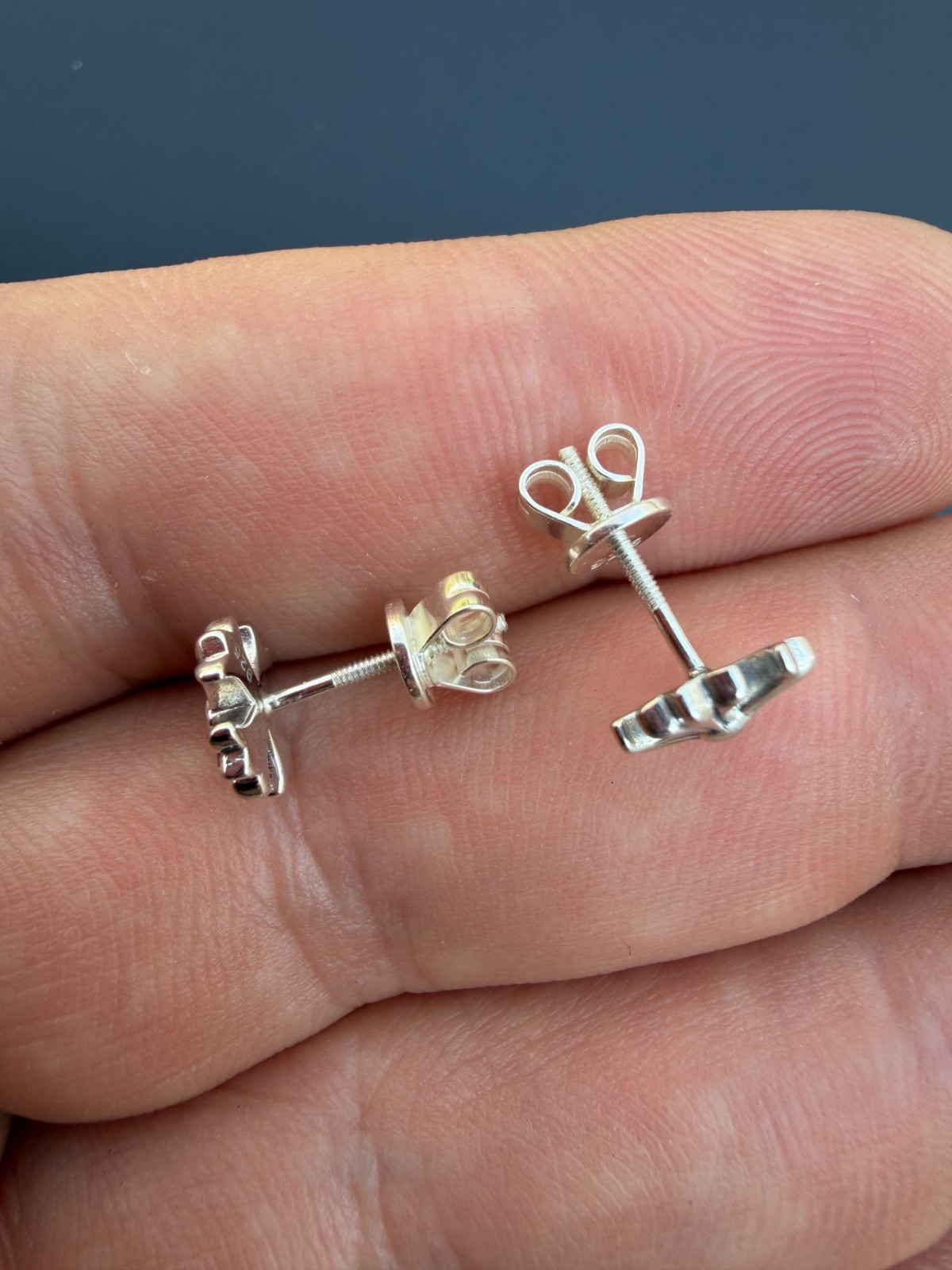 Real Solid 925 Silver Men Hearts Of Chrome Star Oxidized Earrings Plain Studs