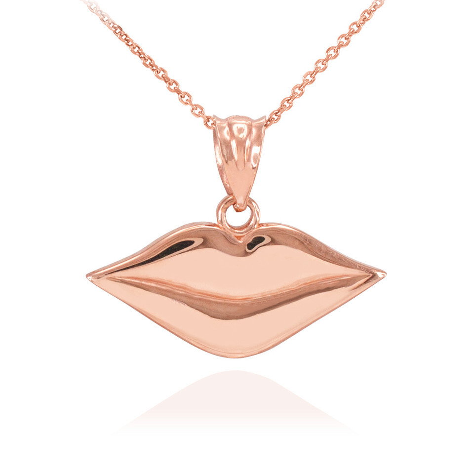 Solid Gold Polished Lips Charm Necklace (Available in Yellow/Rose/White Gold)