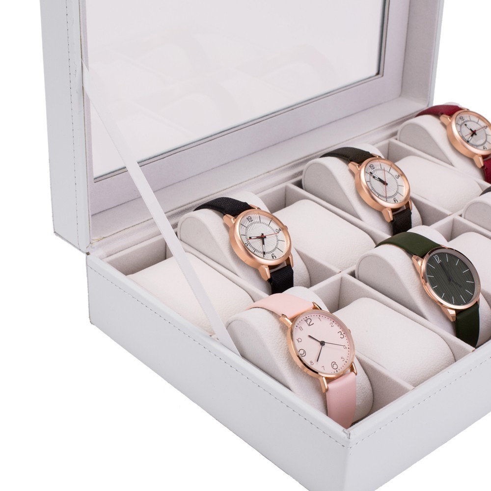 US Stock Watch Box 12 Slots Watch Case for Men Women Leather Watch
