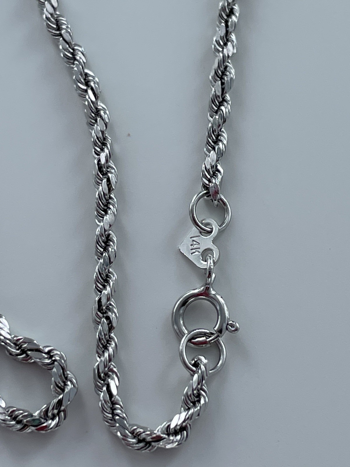 14k White Gold 1mm Rope Chain 20″ Necklace 2.6g Spring Ring Clasp