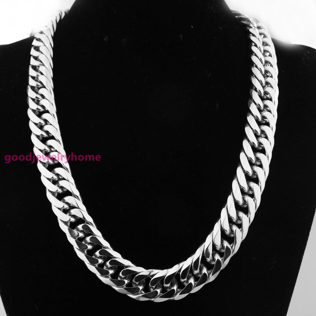 Heavy 20mm Silver Cut Curb Cuban Link Chain 316L Stainless Steel Men’s Necklace