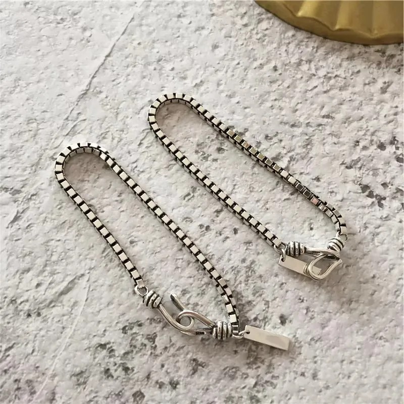 Women s 925 Sterling Silver Beads Handmade Retro Geometric Bracelet Gift