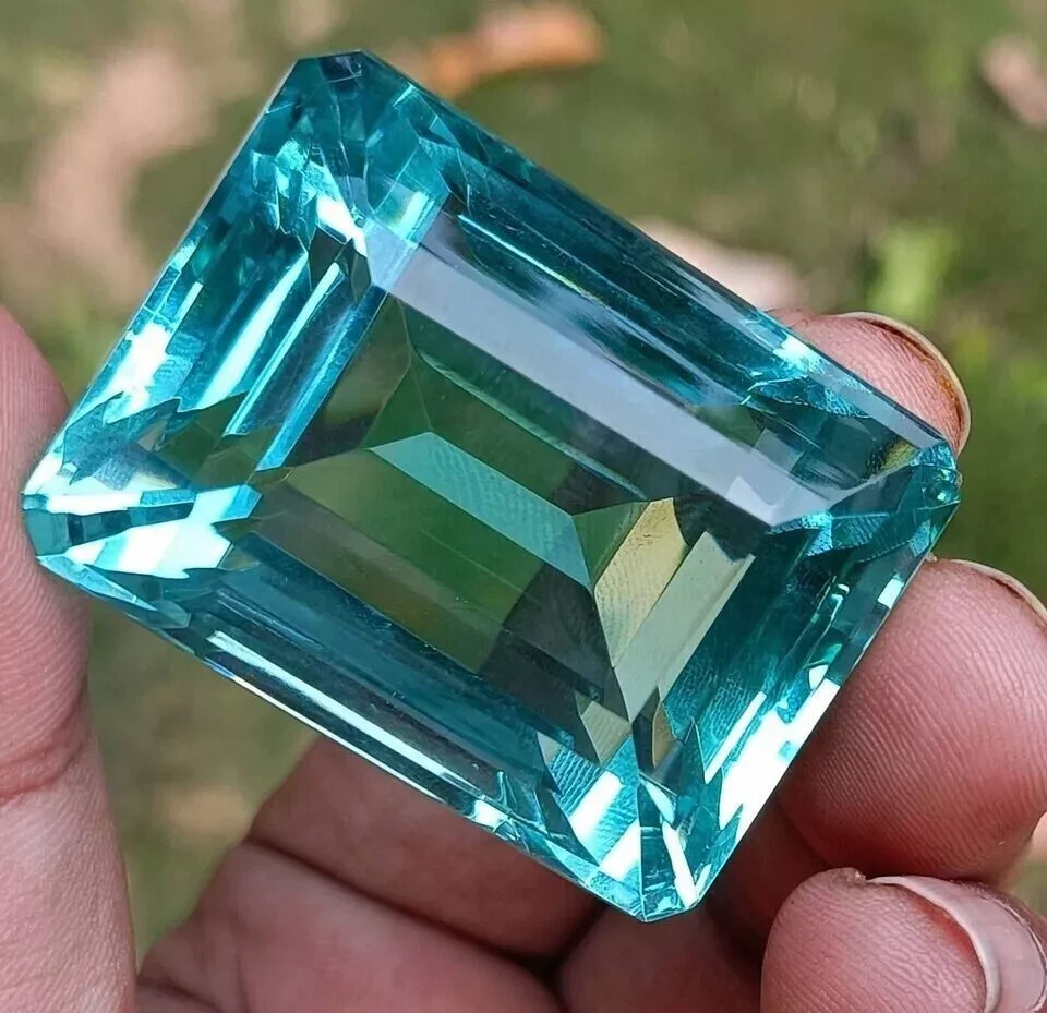 101 CT Flawless Sky Blue Aquamarine Emerald Cut Certified Loose Gemstone