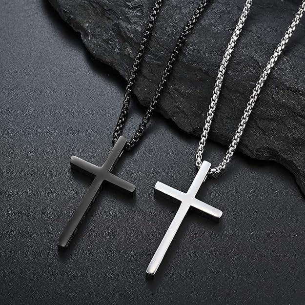 Men Women Cross Necklace Stainless Steel Christian STRENGTH Pendant Chain 24″