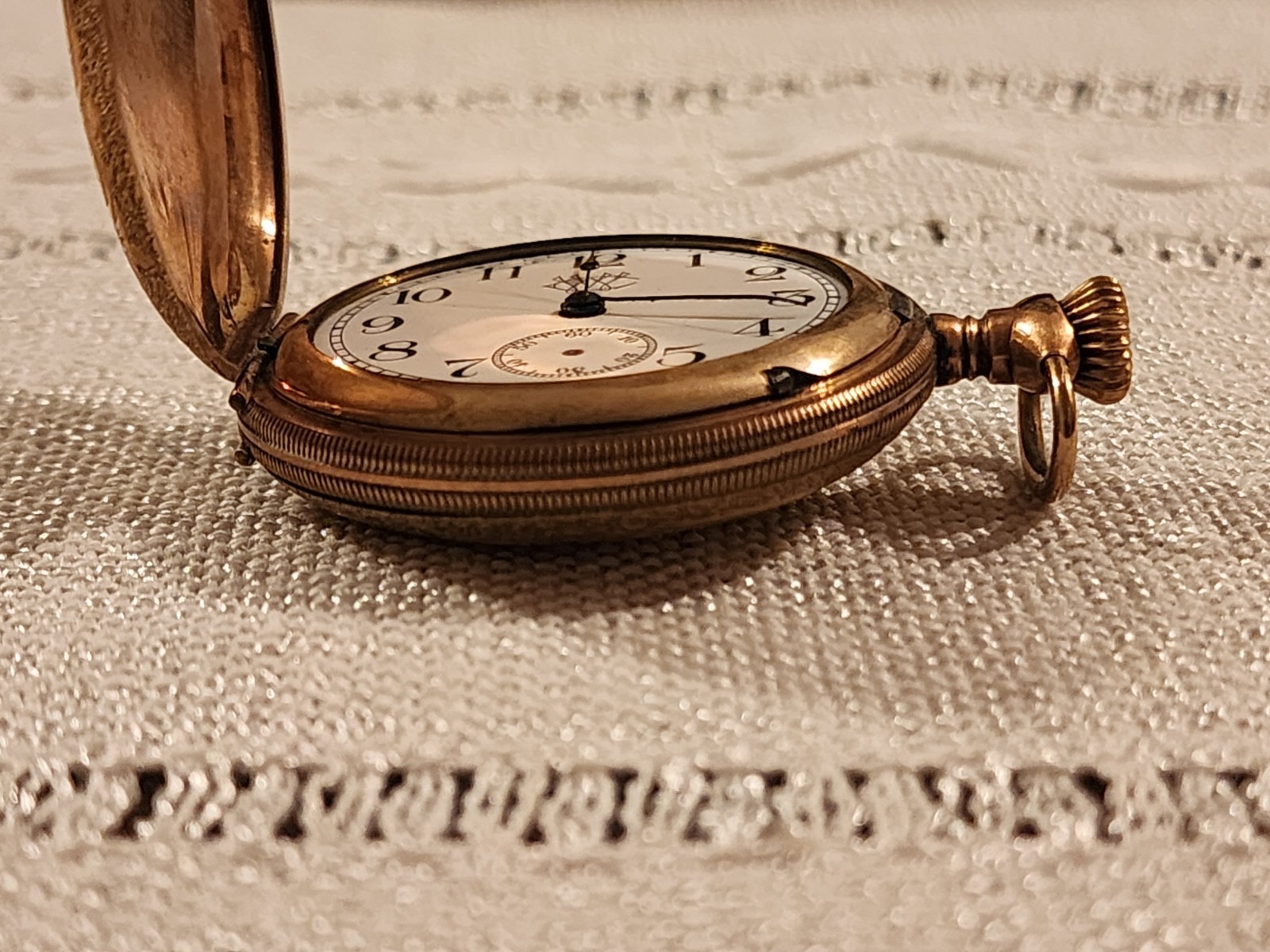 Antique Swiss Ladies Pocket Watch Gold Filled Hunter Case Bird Engraved WW