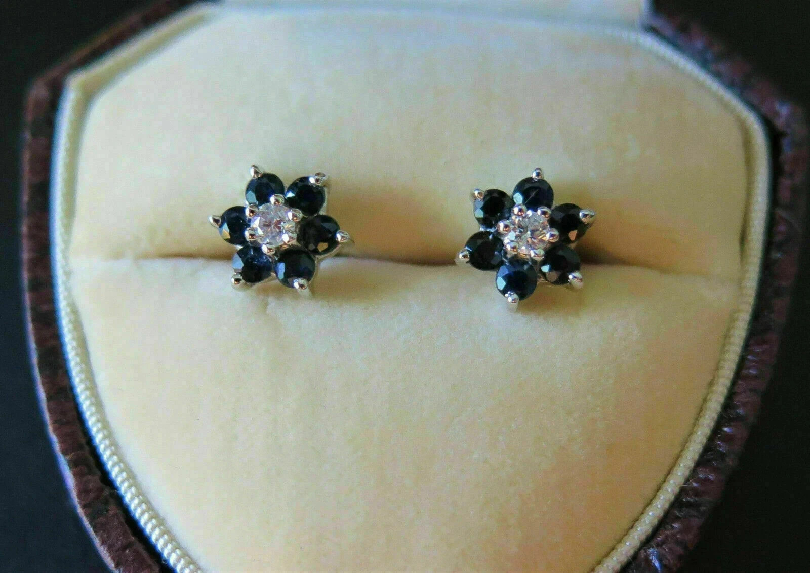 1.50Ct Round Simulated Blue Sapphire Stud Flower Earrings 14K White Gold Plated